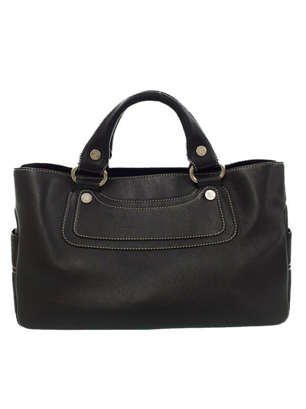 Celine Black Leather Boogie Bag stitching rolled top handles